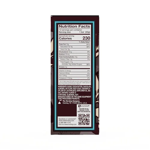 Vista 2 de HERSHEY'S Barra de caramelo extra cremosa a base de plantas con almendras y sal marina, 1.55 onzas (12 unidades)