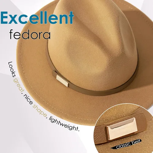 Vista 9 de Sombreros Fedora para hombre, sombrero Panamá de ala ancha con cinturón clásico Unisex Felt Fedora, Adjustable Fit, Breathable Sweatband, All-Day