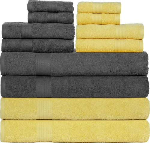 Vista 51 de Ample Decor Juego de 12 toallas de baño de 600 GSM, 100% algodón, 4 toallas de baño, 4 toallas de mano, 4 paños de lavado, absorbentes y suaves