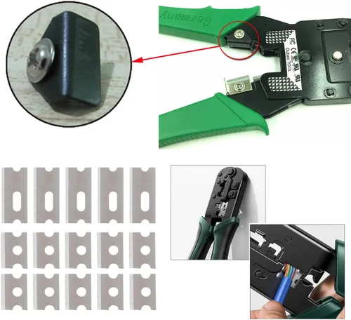 Vista 2 de Paquete de 16 cuchillas de crimpado Ethernet de repuesto con base de corte, piezas de cuchillas de crimpado RJ45, kit de herramientas de crimpado