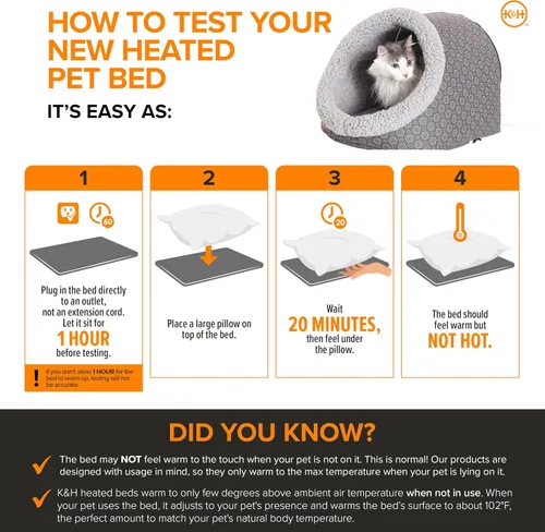 Vista 6 de K&H Pet Products Cama térmica para gatos, cueva térmica para gatos grandes, cama climatizada para mascotas para perros y gatos, tienda de campaña