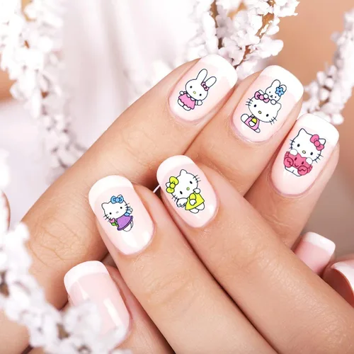 Vista 4 de Calcomanías de uñas autoadhesivas de dibujos animados de gato kawaii para mujeres y niñas (12 hojas)