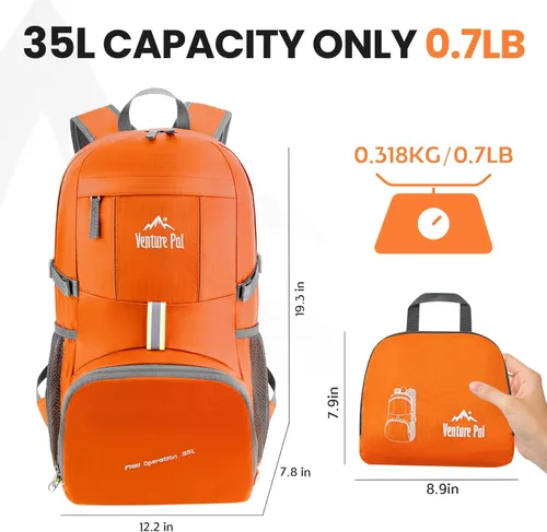 Vista 31 de Venture Pal 35L Ultraligero Ligero Plegable Plegable Viaje Camping Senderismo Deportes al aire libre Mochila Daypack