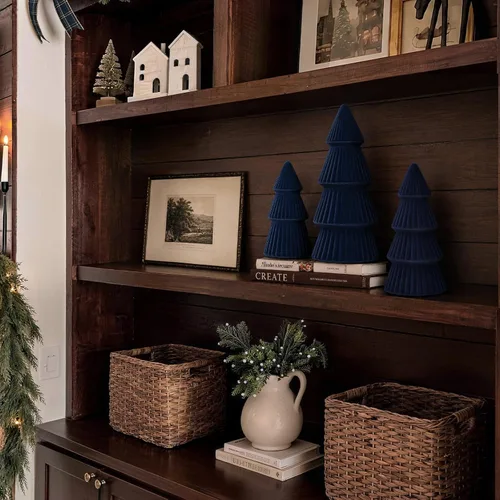 Vista 6 de Christmas Decorations - Set of 3 Velvet Ceramic Christmas Trees(Blue)