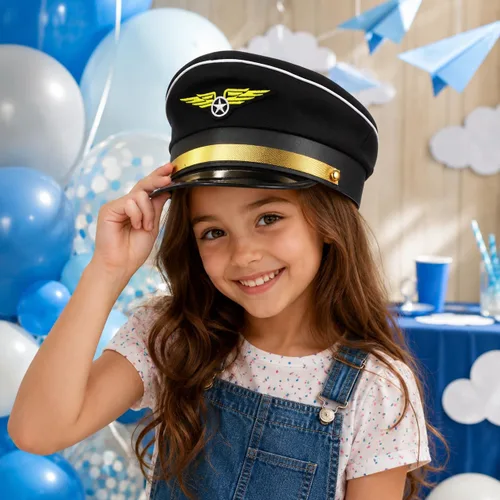 Vista 5 de Toddmomy Sombrero de disfraz de aerolínea para niños, sombrero de piloto ajustable