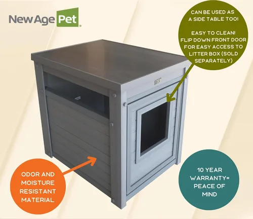 Vista 5 de New Age Pet ECOFLEX Cubierta para Caja de Arena para Gatos y Mesa Auxiliar con Recinto para Caja de Arena y Garantía de 10 Años Oculta la Caja