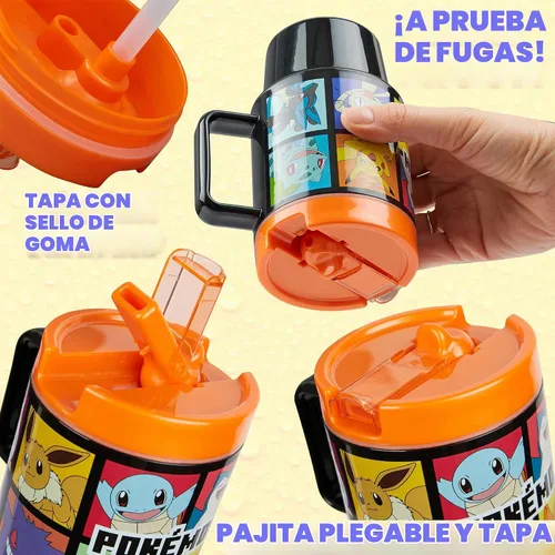 Vista 4 de Get Trend Pokemon Kids Water Bottle with Straw 16.9 oz BPA Free Plastic Cup with Lid Reusable Tumbler Pikachu Anime Gifts for Kids (Black Pokemon)