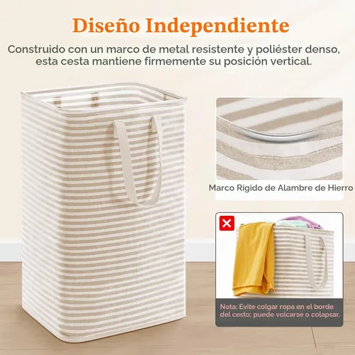 Vista 6 de Lifewit Cestas de lavandería grandes de 75 litros, bolsas para cestas de Beige