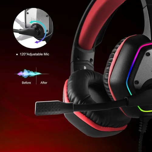 Vista 5 de EKSA Auriculares E1000 para videojuegos, auriculares para computadora con micrófono de cancelación de ruido y luz RGB, sonido envolvente 7.1