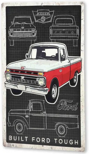 Vista 7 de Ford Logo Evolution - Letrero de metal vertical en relieve – Letrero vintage de Ford para garaje o cueva de hombre