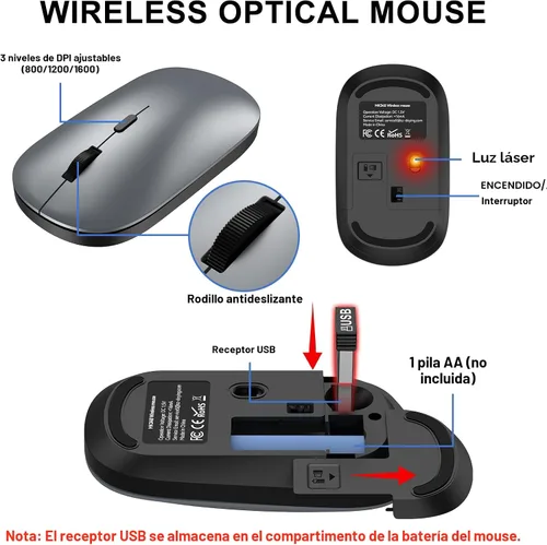 Vista 5 de Combo de teclado y mouse inalámbricos, teclado de diseño ultra delgado de tamaño completo y mouse óptico ajustable de 3 DPI, modo de suspensión