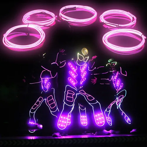 Vista 8 de EL Wire Paquete de 5 - Tiras de luces de cuerda de neón portátiles de 9.8 pies - Paquete de batería portátil para luces corporales - Iluminación
