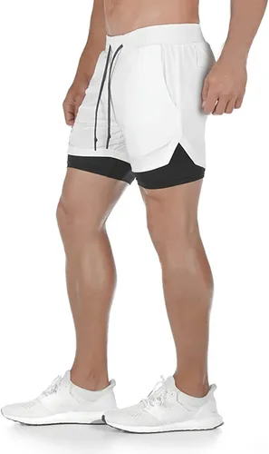 Vista 5 de DIOTSR Mens 2 in 1 Running Workout Shorts Lightweight Athletic Gym Shorts with Pockets