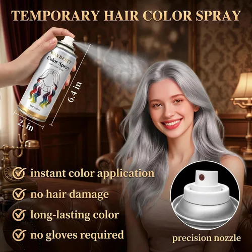 Vista 2 de Color de spray para el cabello gris, color de cabello temporal natural
