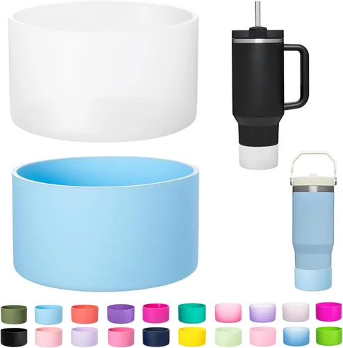 Vista 19 de Paquete de 2 botas de silicona para Stanley Cup de 30 oz y 40 onzas, protector inferior antideslizante y reductor de ruido, cubierta base de vaso