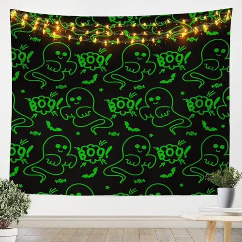 Vista 9 de Feelyou Halloween Wall Art for Bedroom Living Room Cartoon Ghost Tapestry Decoration for Kids Boys Girls Red Tapestry Wall Hanging Ghost Festival
