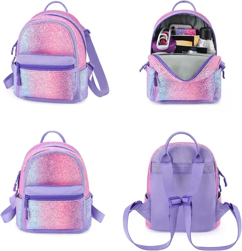 Vista 6 de mibasies Mini mochila para niñas y niños, bolso arcoíris, Púrpura Rainbow 1, Viajar