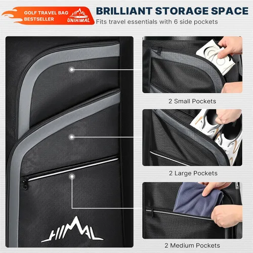 Vista 3 de UNIHIMAL Bolsa de viaje de golf con funda rígida de PC, tela Oxford resistente 1680D, bolsas de viaje para aerolíneas con ruedas, resistente al