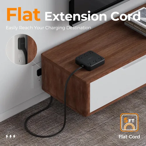 Vista 5 de TESSAN – Regleta de alimentación con USB, cable de extensión con 6 salidas ampliamente espaciadas 2100 Joules Surge Protector Power Strip, 6