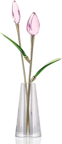 Vista 7 de LONGWIN Flores artificiales de lirio de tigre con jarrón – Estatuillas coleccionables de cristal recubiertas AB floreciendo flor de lirio falso