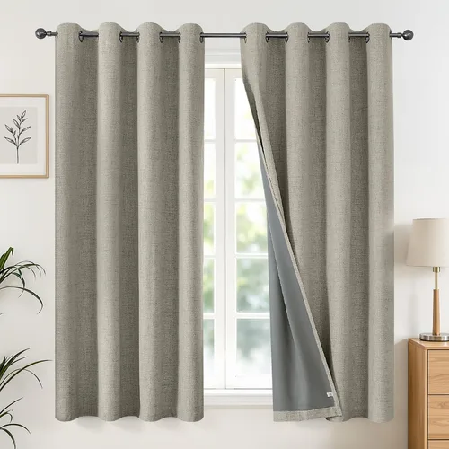 Vista 33 de Joydeco Cortinas negras 100% opacas para dormitorio, oscurecimiento de habitación, aislamiento térmico, cortinas cortas texturizadas con ojales