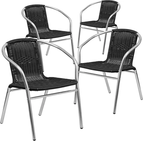 Vista 11 de Flash Furniture Silla de pila de restaurante para interior-exterior de aluminio comercial y ratán beige