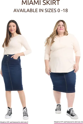 Vista 5 de ESTEEZ Falda de mezclilla suave y elástica para mujer, con control de abdomen, Miami