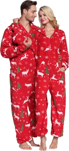 Vista 6 de Pijama enterizo de una pieza para mujer y hombre con capucha y forro polar