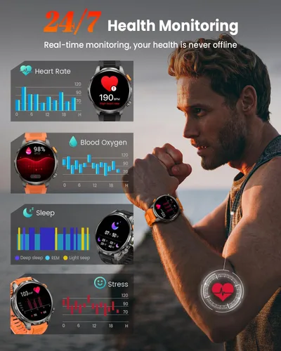 Vista 2 de Military Smart Watches for Men, 1.91" Men's Smart Watch with 1000mAh/5 ATM Waterproof/LED Flashlight/110+ Sport Modes/Heart Rate/SpO2/Sleep Monitor
