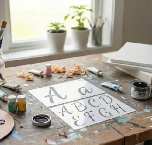 Vista 4 de DLY Lifestyle Plantillas de letras grandes para pintar sobre madera, 50 plantillas de alfabeto y números para manualidades reutilizables, letras