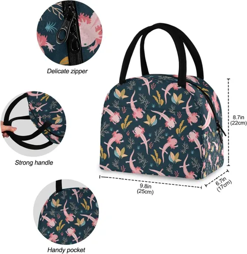 Vista 2 de Bolsa de almuerzo Axolotl para mujeres, hombres y niños, lonchera aislada reutilizable para oficina, trabajo, escuela, picnic, caminata Reusable