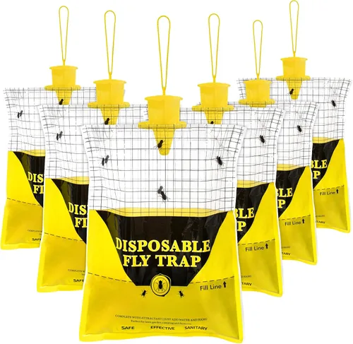 Vista 11 de Trampas para moscas al aire libre para patio, 6 bolsas grandes desechables, atrapamoscas de rancho