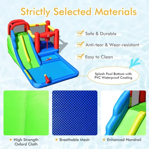 Vista 6 de BOUNTECH Tobogán acuático inflable, 7 en 1 doble tobogán para niños, parque acuático para niños, toboganes de agua inflables para exteriores