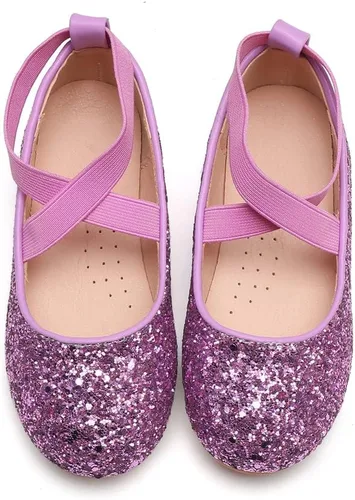 Vista 4 de YIBLBOX Zapatos planos de ballet con purpurina para niña, bailarina, Mary Jane, princesa, vestido de boda, zapatos de vestir brillantes