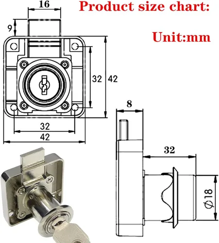 Vista 6 de Cerradura de seguridad pesada para armario con llaves (con llave similar), puerta doble individual, uso general, se adapta a paneles de madera