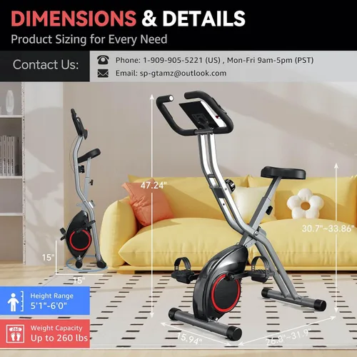 Vista 5 de Bicicleta estática de interior para el hogar con resistencia magnética de 16 niveles, bicicleta de ciclismo plegable ligera con 70% premontada