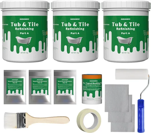 Vista 10 de Kit de reacabado de azulejos y bañera NADAMOO, blanco, sin herramientas, 500g/17 oz de emulsión y 10g de endurecedor