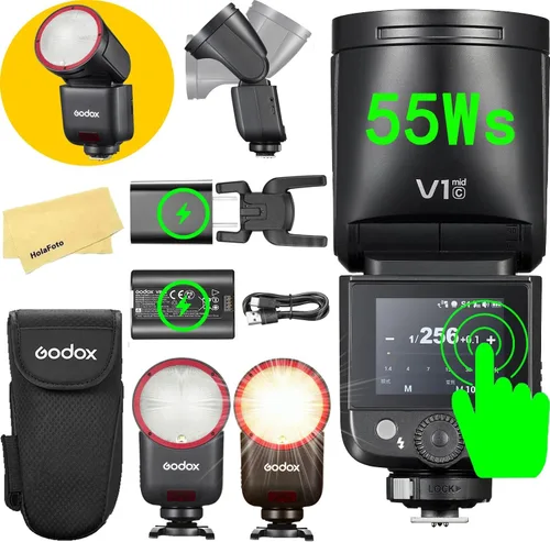 Vista 13 de GODOX V1 Mid S TTL Godox Flash para Sony, 7.2V/2200mAh 55Ws Flash de cabeza redonda
