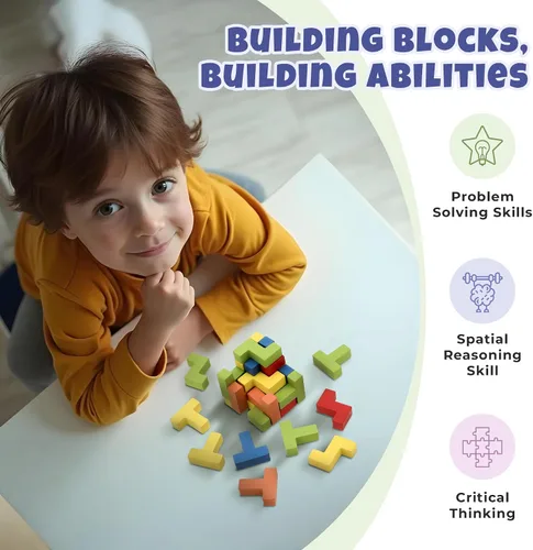 Vista 3 de Sharp Brain Zone Cubo de rompecabezas de madera 3D (estilo 9Z 16T) Colorido rompecabezas de madera ecológico para estimulación mental, enfoque