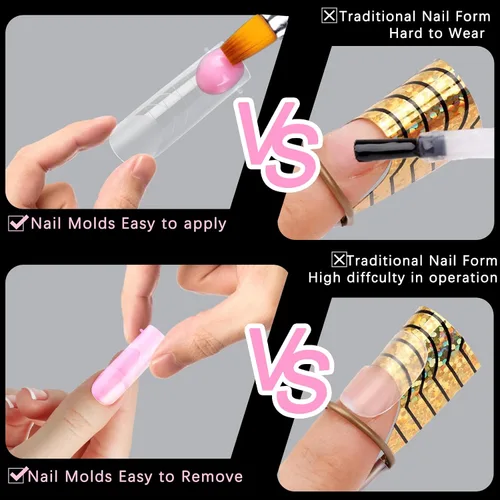 Vista 4 de 120 piezas de gel de extensión de polietileno con formas de uñas dobles con constructor de escamas para uñas de gel de manicura, diseño artístico