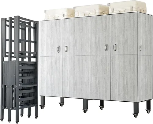 Vista 9 de Armario plegable portátil con ruedas, 2000 libras, perchero resistente con tapa, perchero de metal independiente para ropa, sistema