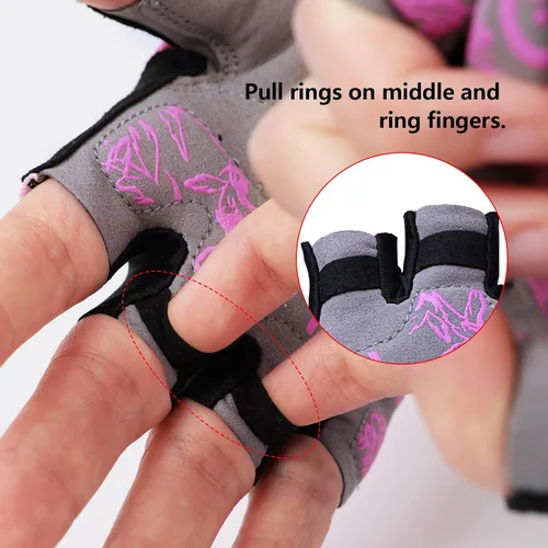 Vista 3 de DuShow Guantes de ciclismo acolchados de gel de medio dedo para mujer, antideslizantes, absorben los golpes para ciclismo, ciclismo de montaña