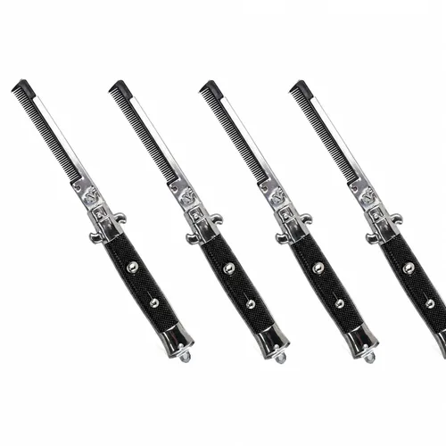 Vista 10 de Switchblade - Peine plegable de bolsillo de 9 pulgadas, peine de acero inoxidable para barba para hombres, peines de bigote de dientes finos
