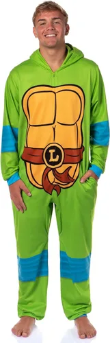 Vista 2 de INTIMO Disfraz de tortuga ninja con capucha para hombre, pijama de dormir para adultos Leonardo