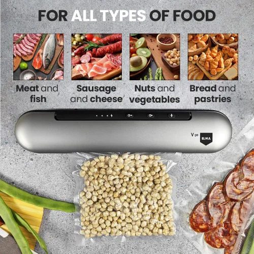 Vista 7 de ELMA Sellador al vacío inalámbrico Sellador al vacío portátil para alimentos con cuerpo de acero inoxidable, cortador integrado, manguera