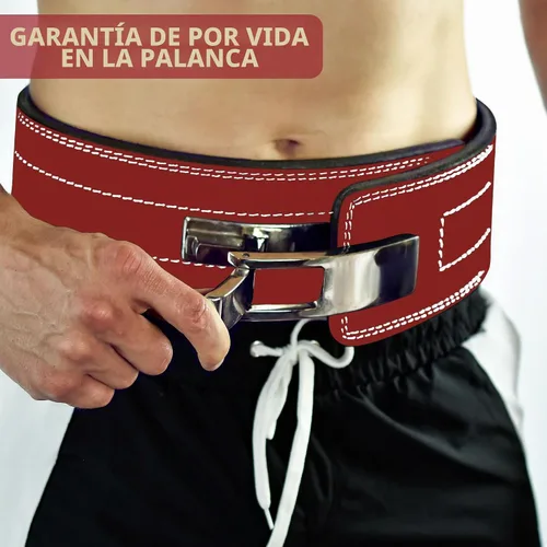Vista 5 de Cinturón para levantamiento de peso con hebilla palanca, 0.4 pulgadas de FlexzFitness, Rojo