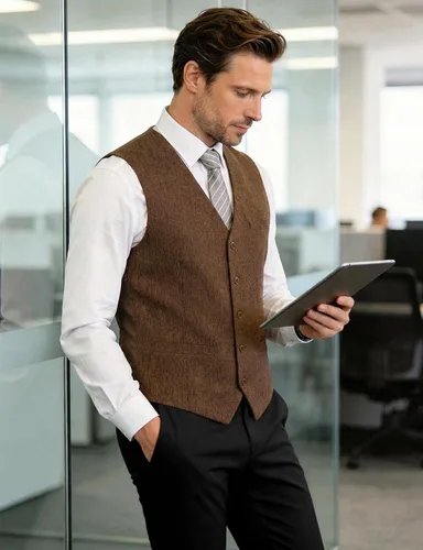 Vista 2 de JEMITOP Chaleco de vestir ajustado con textura ligera para hombre Marrón