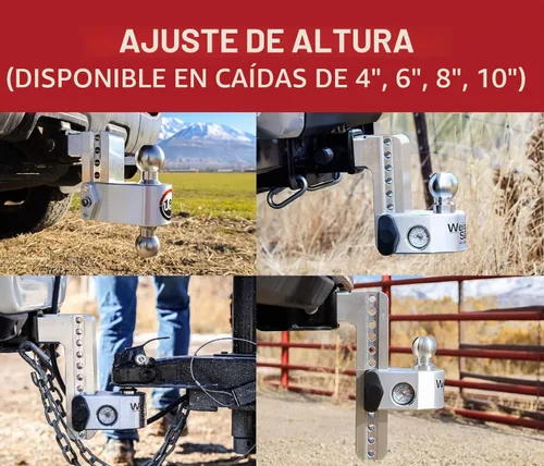 Vista 3 de Weigh Safe Enganche de Remolque Ajustable de Aluminio - Enganche de Remolque con Báscula de Peso de Lengüeta Incorporada - Compatible con Receptores