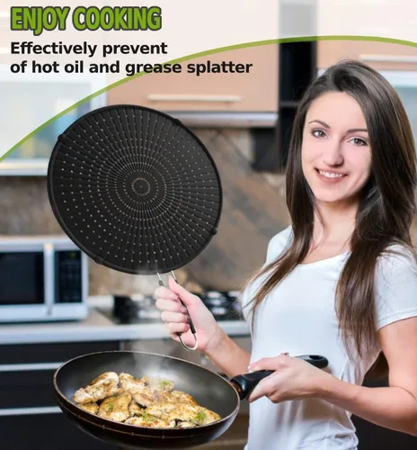 Vista 4 de Pantalla de silicona contra salpicaduras para sartén, protector contra salpicaduras de grasa para sartén, protector de salpicaduras de aceite Negro