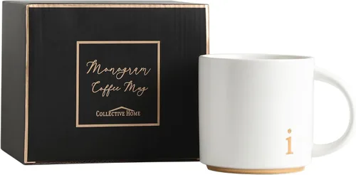Vista 18 de COLLECTIVE HOME - Tazas de cerámica con monograma, tazas de café con inicial dorada de 15 onzas, elegantes tazas de té del alfabeto, elegante taza p